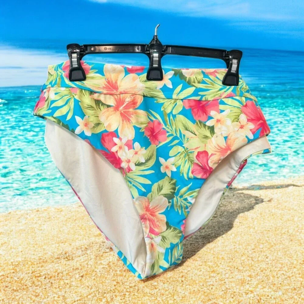 NEW!!! WOMEN’S PLUS TROPICAL PRINT BIKINI BOTTOMS (OASIS) - SIZE 4X
